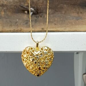 Vintage Puffy Gold Heart Pendant Necklace